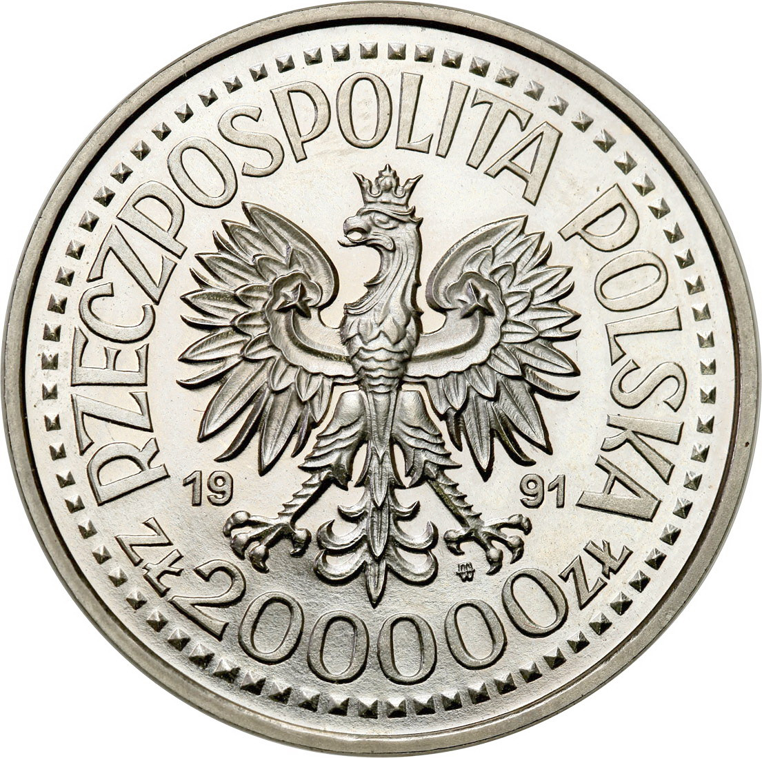 III RP. PRÓBA Nikiel 200.000 złotych 1991 Jan Paweł II Ołtarz